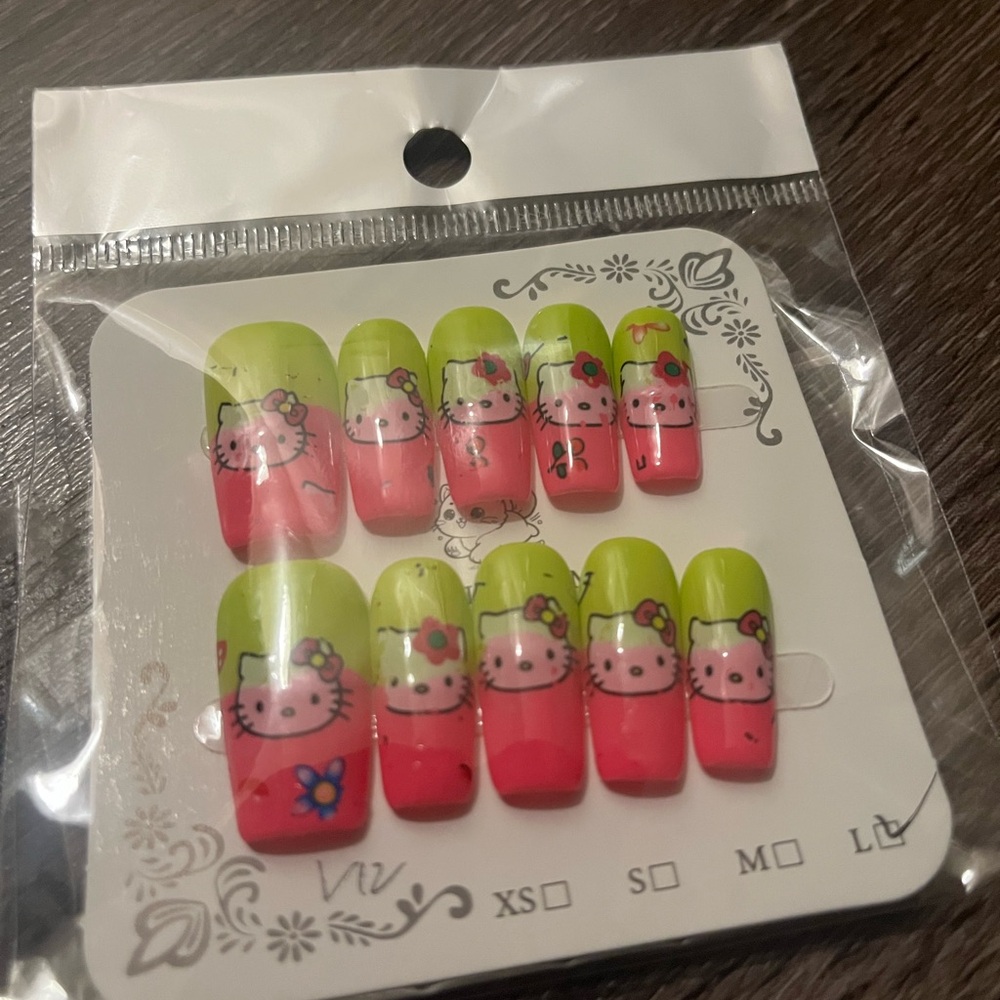 Hello Kitty Pink and Lime Green Nail Tips